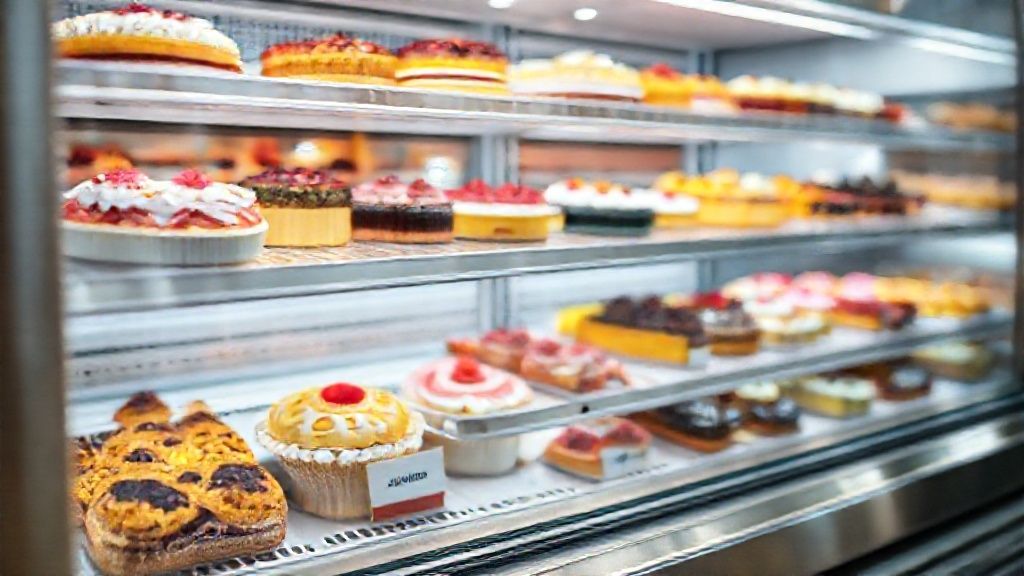 یخچال قنادی مدرن با نورپردازی روشن