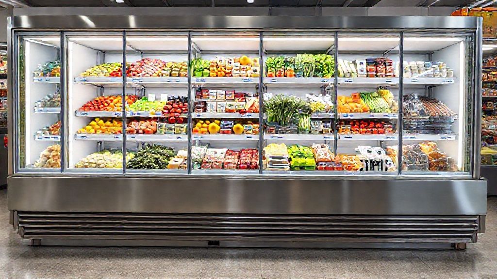 یخچال جزیره استیل مدرن برای نمایش محصولات