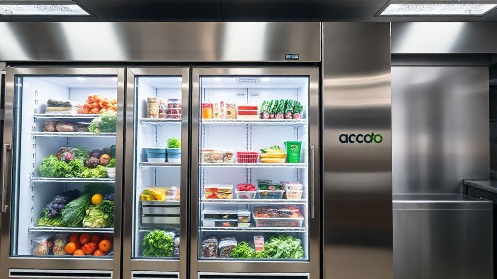 یخچال صنعتی استیل مدرن در آشپزخانه تجاری