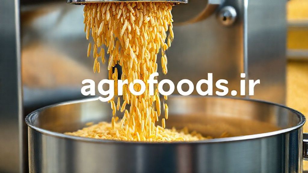 ریزش دانه های طلایی برنج از ماشین آلات مدرن