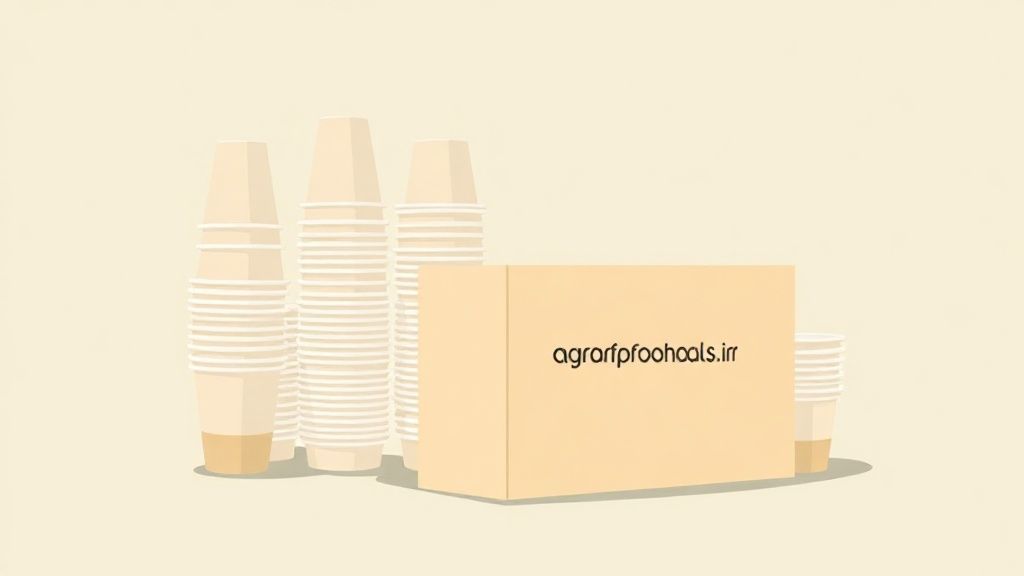 تصویر انباشت لیوان کاغذی در بسته‌بندی عمده