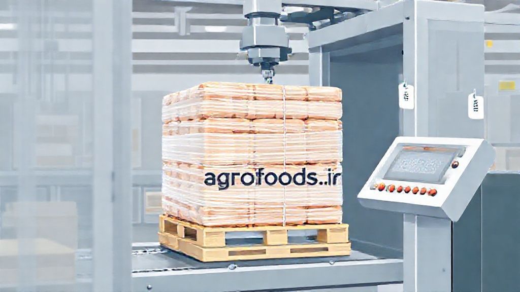 بسته‌بندی پالت صنعتی با دستگاه استرچ