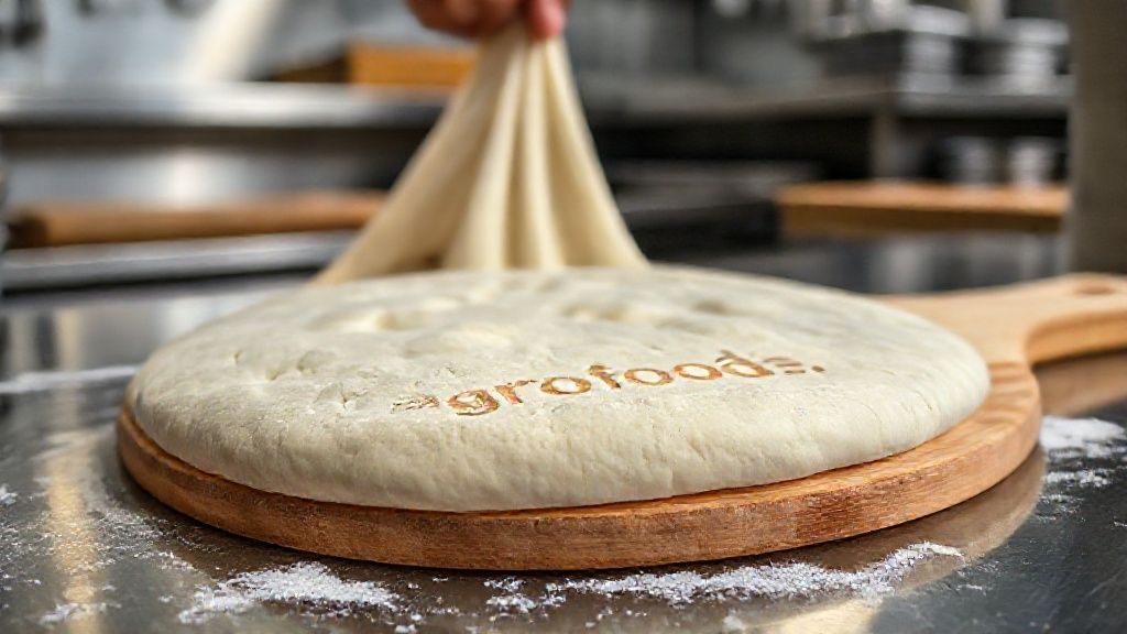 خمیر پیتزای پف‌کرده و آماده کشیده شدن