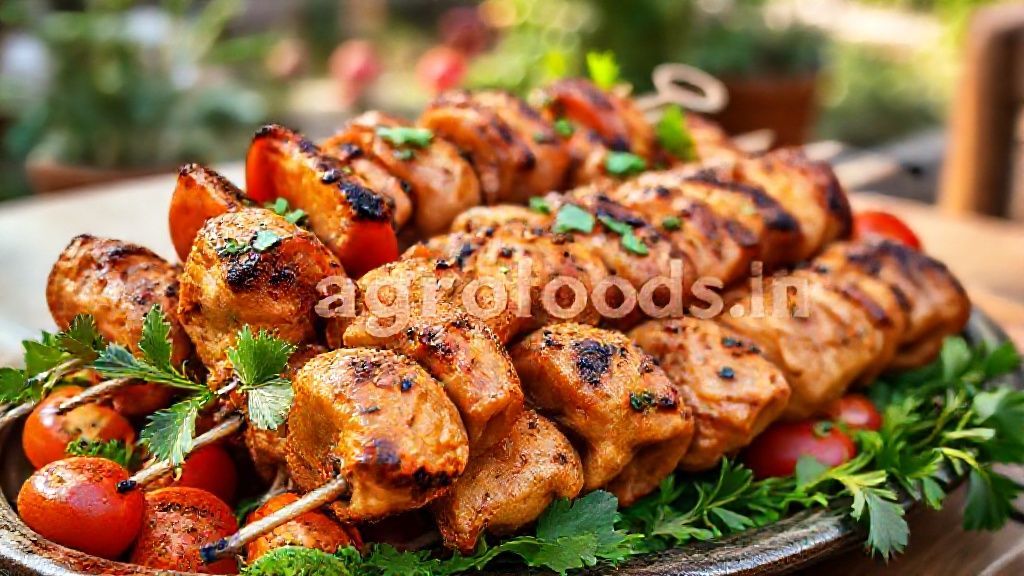 تصویری اشتها آور از جوجه کباب ایرانی کباب شده و مزه دار شده