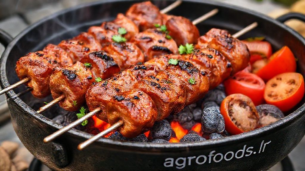 کباب‌های تازه سیخ شده آماده کباب‌پزی