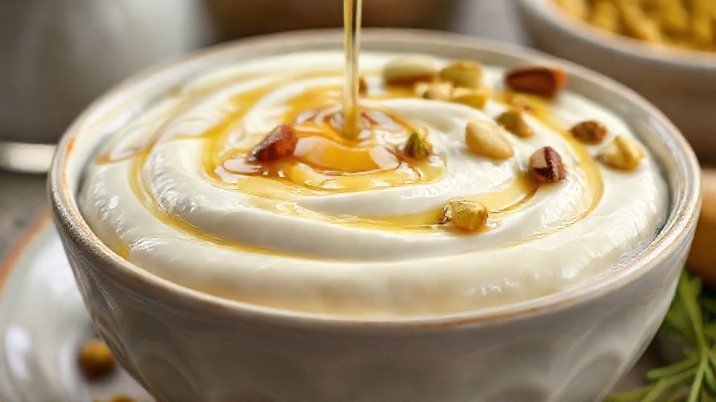 کاسه سرشیر غلیظ و خامه‌ای با عسل