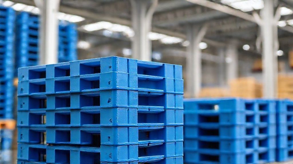 پالت پلاستیکی آبی در انبار مدرن