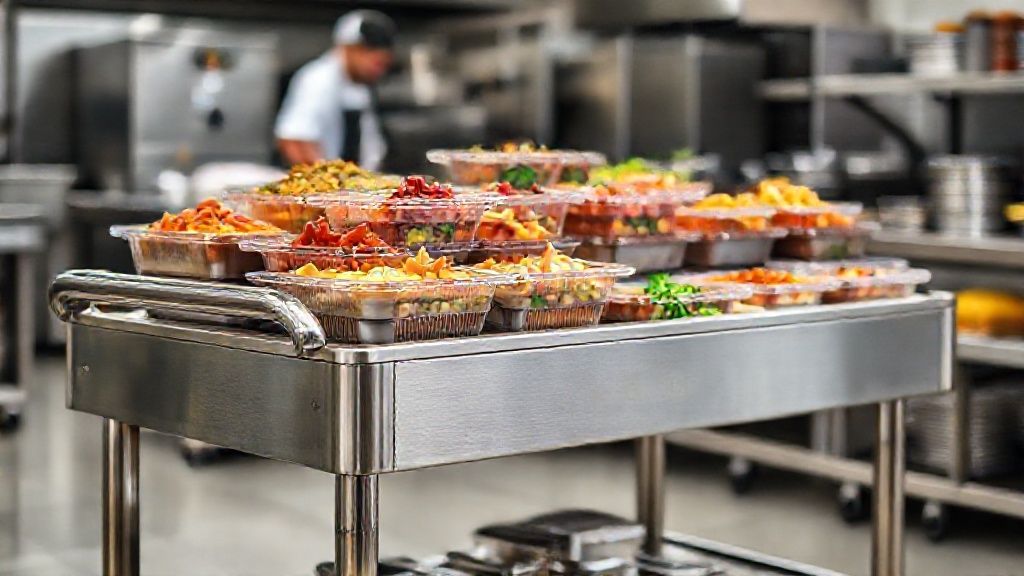 ترولی حمل بن ماری در آشپزخانه صنعتی