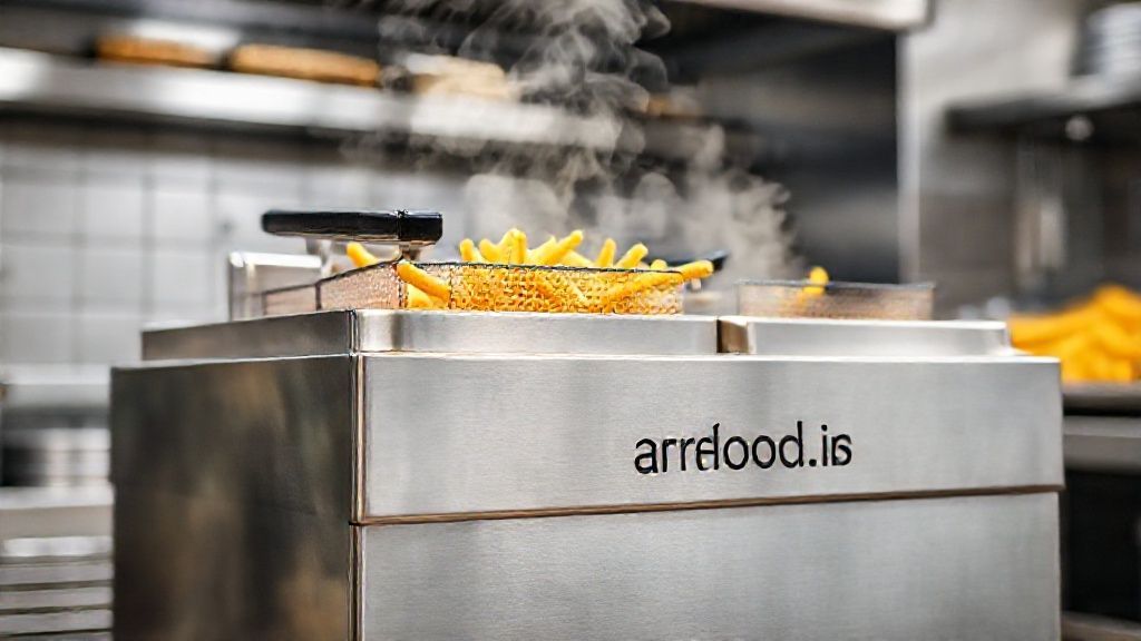 یک سرخ کن صنعتی استیل در آشپزخانه حرفه‌ای