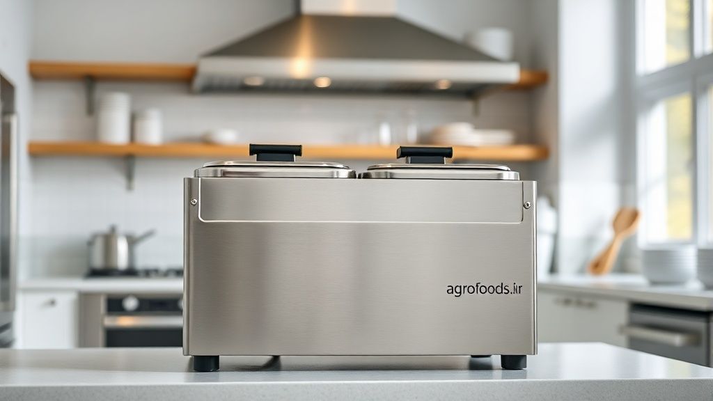 سرخ کن رومیزی صنعتی مدرن در خط تولید غذایی