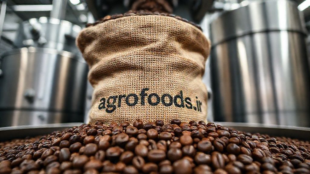 دانه های قهوه رست شده در حال ریزش