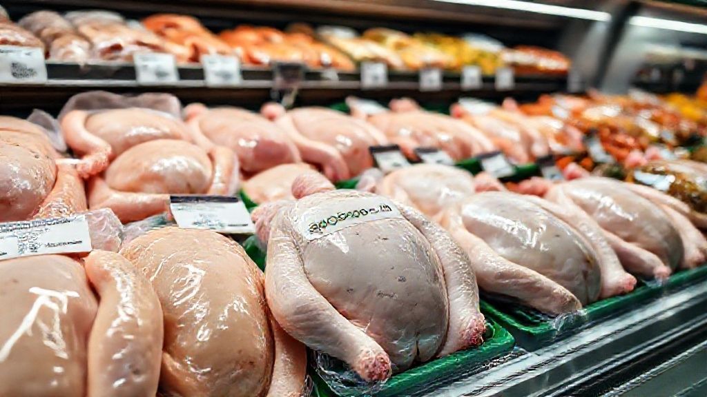 مرغ منجمد در فریزر سوپرمارکت