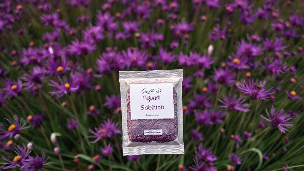 مزرعه زعفران ارگانیک در حال برداشت