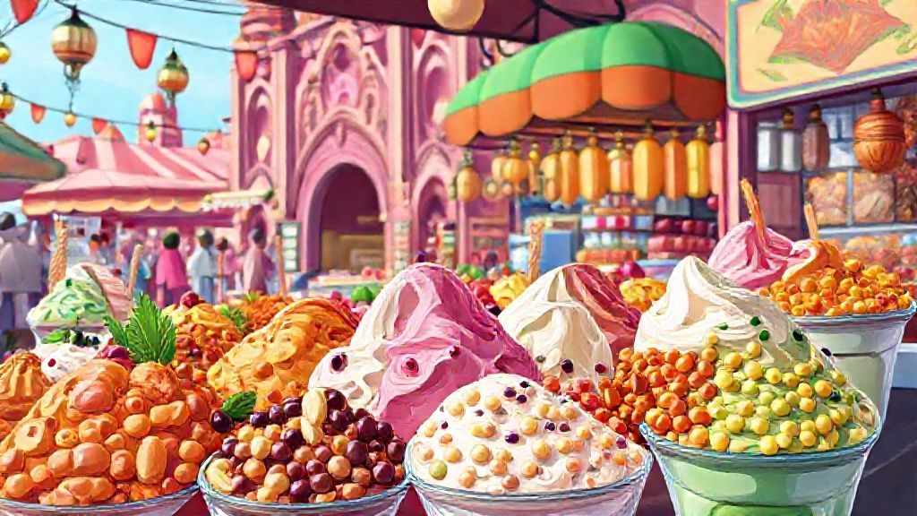 بازار پر جنب و جوش تاپینگ بستنی شیراز