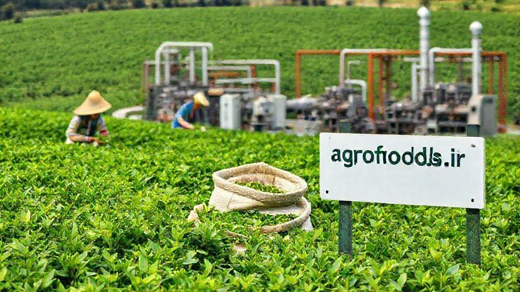 مزرعه سرسبز چای ایرانی و برداشت برگ چای