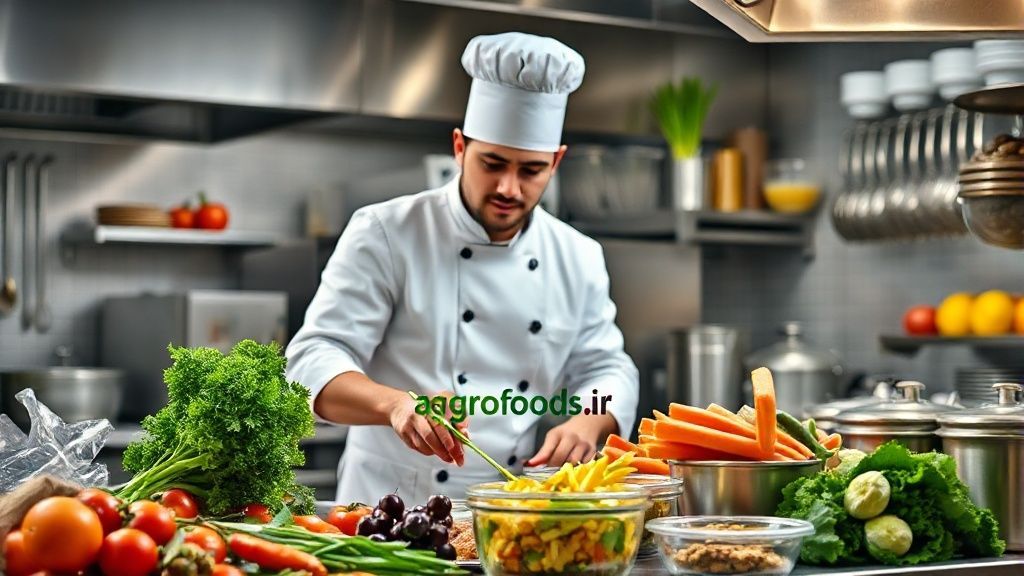 آشپز حرفه ای در حال آماده سازی غذا