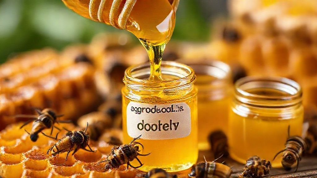 ژل رویال طلایی در حال ریخته شدن به ظرف‌های کوچک