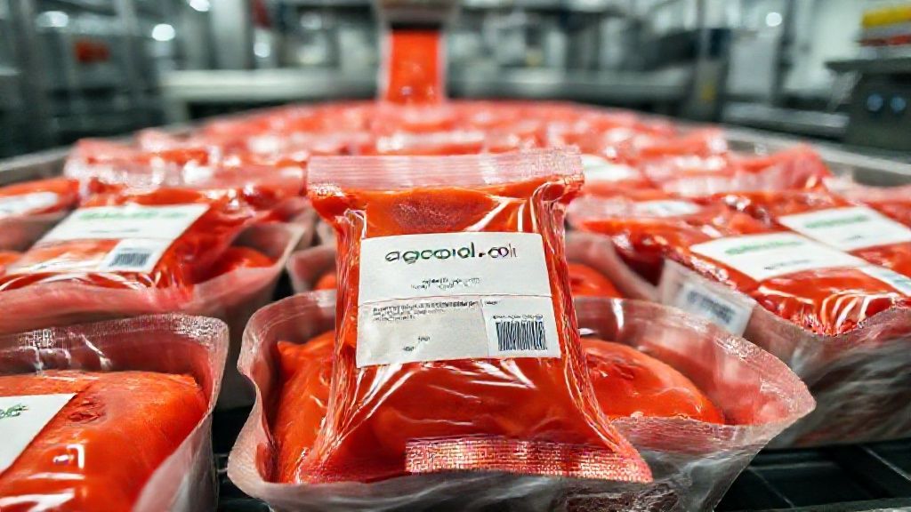 رب گوجه فرنگی تازه در حال بسته‌بندی