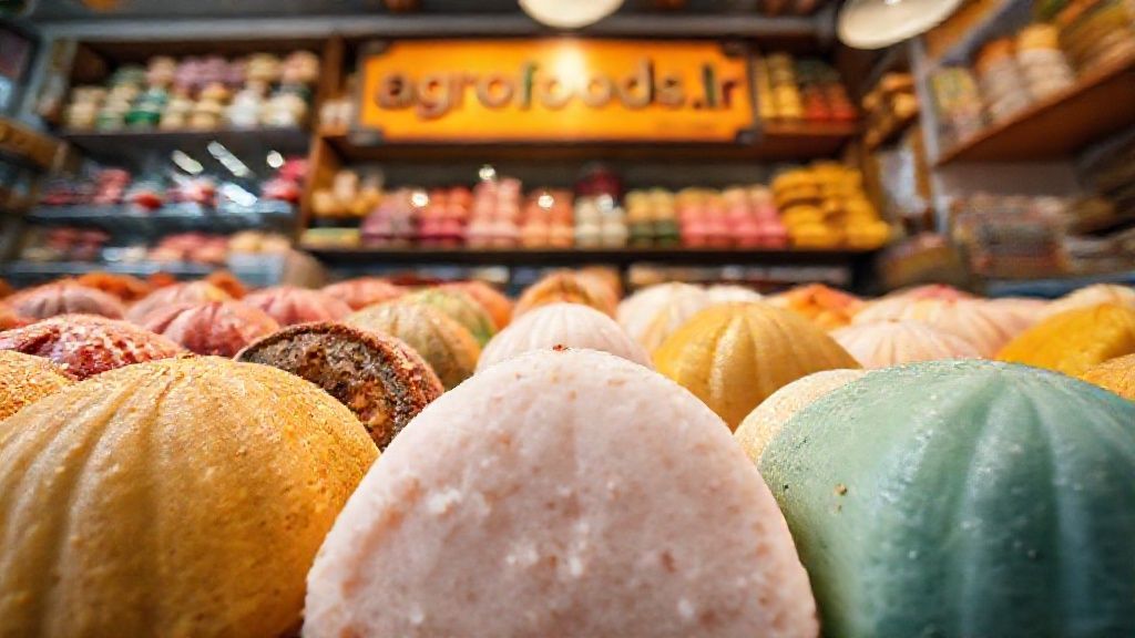 مجموعه رنگارنگ موچی در شیرینی فروشی سنتی